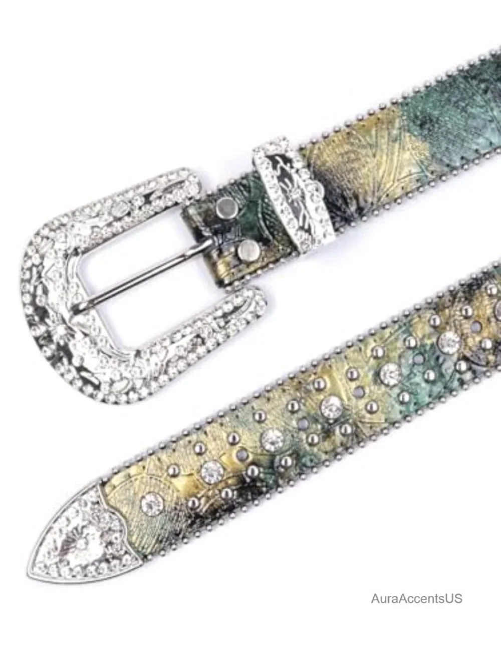 Rhinestone Western Cowboy Belt with Bling Cross Design for Jeans